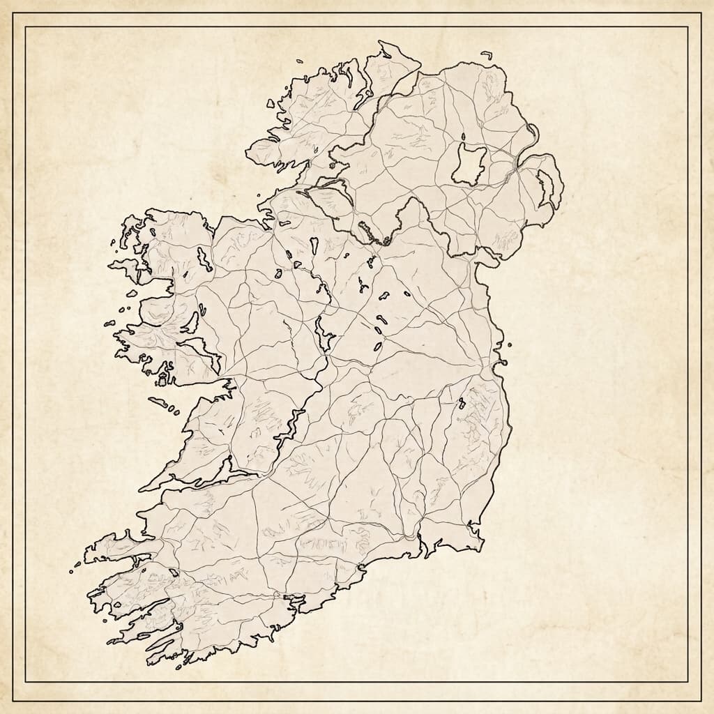 Hand-drawn map of Ireland showing the journal's find sites